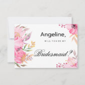 植物性ピンクのオレンジ色の水色の花Bridesmaid 招待状 (正面)