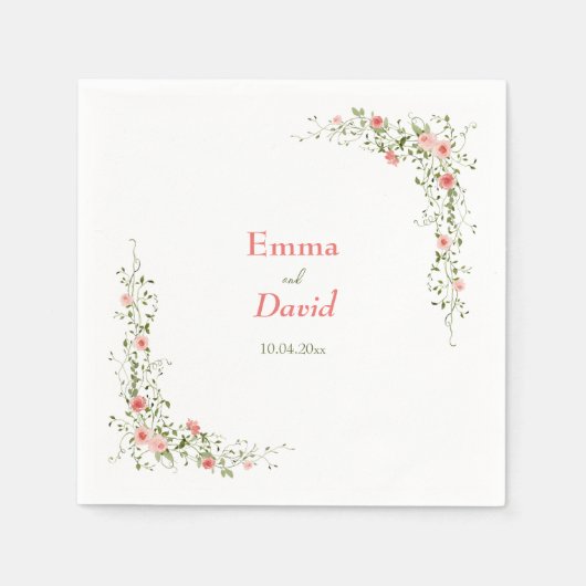 植物性ピンクのバラ素朴ス結婚・ペーパー・ナプキン スタンダードカクテルナプキン (正面)