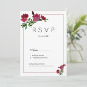 植物性ピンクのバーガンディーグリーンフローラRSVP 招待状 (スタンド正面)