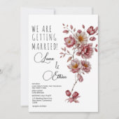 植物性ピンクのブルゴーニュのオレンジ結婚フローラ 招待状 (正面)