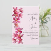 植物性ピンクのブルゴーニュのラン結婚の花 招待状 (スタンド正面)
