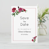 植物性ピンクのブルゴーニュの緑のフローラ保存日付 招待状 (スタンド正面)
