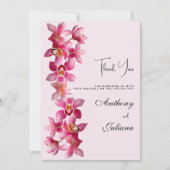植物性ピンクのブルゴーニュの蘭の花ありがとう 招待状 (正面)