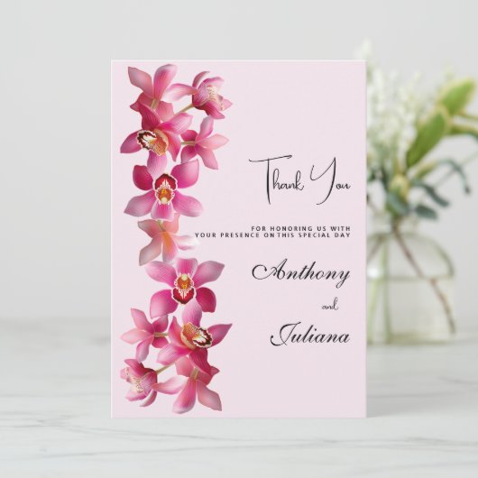 植物性ピンクのブルゴーニュの蘭の花ありがとう 招待状 (スタンド正面)