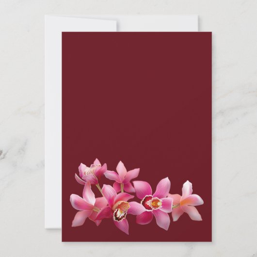 植物性ピンクのブルゴーニュの蘭の花ありがとう 招待状 (裏面)