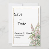 植物性ピンクのミントフラワーブーケ日付保存 招待状 (正面)