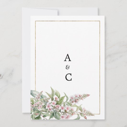 植物性ピンクのミントフラワーブーケ日付保存 招待状 (裏面)