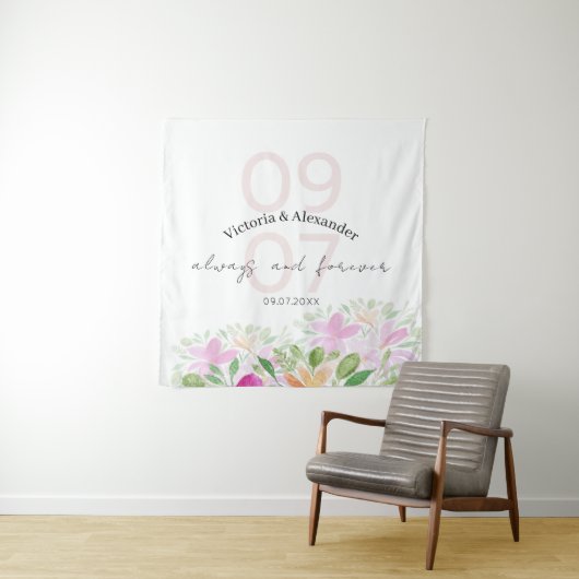 植物性ピンクのワイルドフラワーウォーターカラーアート タペストリー (インサイチュ)