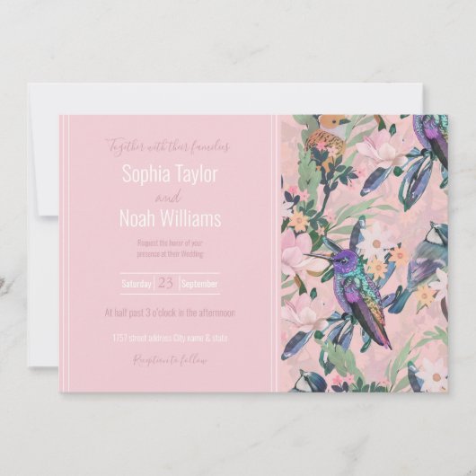 植物性ピンクの庭園花と鳥 (正面)