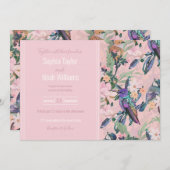 植物性ピンクの庭園花と鳥 (正面/裏面)