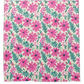 植物性ピンクの水色のデイジーパターン シャワーカーテン (正面)