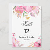 植物性ピンクの水色の花テーブル番号 招待状 (正面)