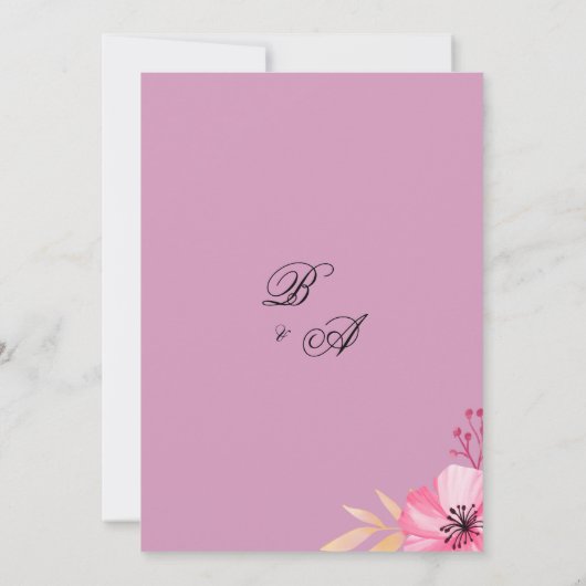 植物性ピンクの水色の花日付保存 招待状 (裏面)