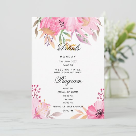 植物性ピンクの水色の花詳細プログラム 招待状 (スタンド正面)