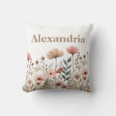 植物性ピンクの水色の野花 クッション (正面)
