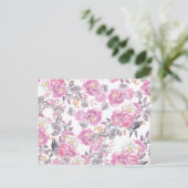 植物性ピンクの灰色の水色ロマンチックなバラ ポストカード (スタンド正面)