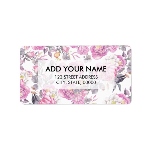 植物性ピンクの灰色の水色ロマンチックなバラ ラベル (正面)
