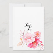 植物性ピンクの白クラシックのスクリプト結婚フローラ 招待状 (裏面)