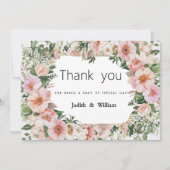 植物性ピンクの花の夏のフローラありがとう 招待状 (正面)