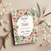 植物性ピンクの花の夏のフローラ保存日付 招待状