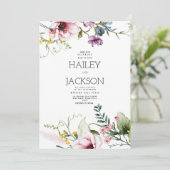 植物性ピンクの薄紫バーガンディーグリーン結婚フローラ 招待状 (スタンド正面)