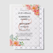 植物性ピンクグリーン水色フローラ結婚ズ ベラム紙招待状 (オフセット (招待状))