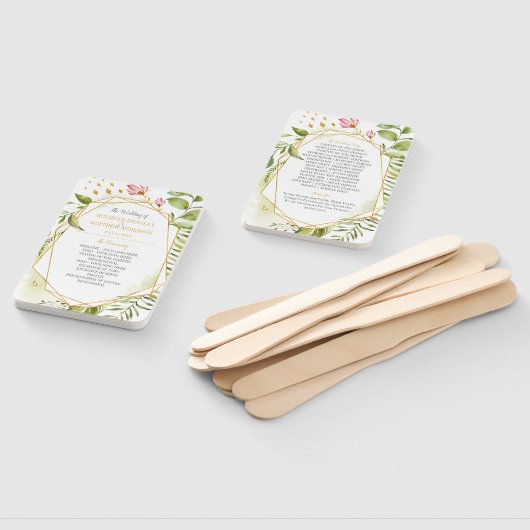 植物性ピンクグリーン金ゴールド幾何学模様結婚枠 ハンドファン (組立なし)