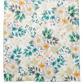 植物性ピンクティール（緑がかった色）ホワイトオレンジフローラ シャワーカーテン (正面)