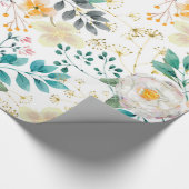 植物性ピンクティール(緑がかった色)ホワイトオレンジフローラ ラッピングペーパー (コーナー)