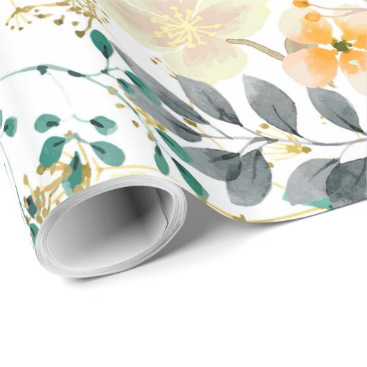 植物性ピンクティール(緑がかった色)ホワイトオレンジフローラ ラッピングペーパー (ロールコーナー)