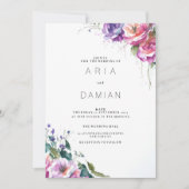 植物性ピンクパープルコーラルグリーンフローラ結婚ズ 招待状 (正面)