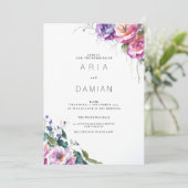 植物性ピンクパープルコーラルグリーンフローラ結婚ズ 招待状 (スタンド正面)
