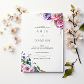 植物性ピンクパープルコーラルグリーンフローラ結婚ズ 招待状