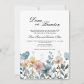 植物性ピンクブルー春野結婚花 招待状 (正面)