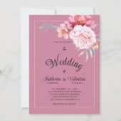 植物性ピンクミントフォーマルスクリプトフローラ結婚の 招待状 (正面)