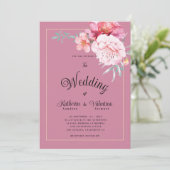 植物性ピンクミントフォーマルスクリプトフローラ結婚の 招待状 (スタンド正面)