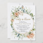 植物性ピンクローズセージ緑のベビーシャワー 招待状 (正面)