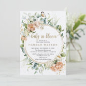 植物性ピンクローズセージ緑のベビーシャワー 招待状 (スタンド正面)