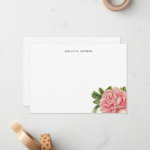 植物性ピンク水色牡丹パーソナライズされた ノートカード (正面/裏面インサイチュ)