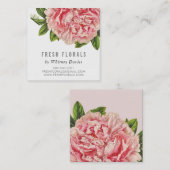 植物性ピンク牡丹の花スタイリッシュヴィンテージフローラ スクエア名刺 (正面/裏面)
