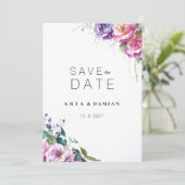 植物性ピンク紫のサンゴフローラ保存日付 招待状 (スタンド正面)