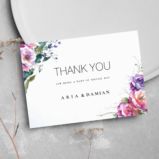 植物性ピンク紫コーラルグリーンフローラサンキュー 招待状