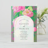 植物性ピンク絵画フローラの結婚アーチ 招待状 (スタンド正面)