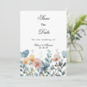 植物性ピンク色の野花が日付を保存 招待状 (スタンド正面)