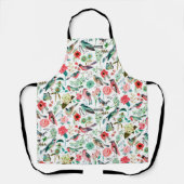 植物性ピンク赤と緑の花鳥模様 エプロン (正面)