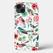 植物性ピンク赤と緑の花鳥模様 Case-Mate iPhoneケース (裏面)