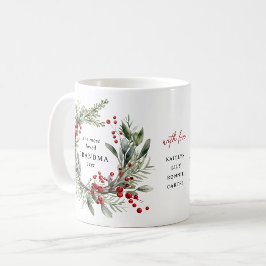 植物性フェスティバルクリスマスリースおばあちゃんギフト コーヒーマグカップ (正面左)