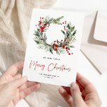 植物性フェスティバルクリスマスリースメリークリスマス シーズンカード<br><div class="desc">この応援でクリスマスシンプルのを送信エレガントするメリークリスマスホリデーカード。デザインは、クラシックの白い背景、冬の葉と赤い果実で飾られた美しい水色の植物性フェスティバルのリース、そして簡単のクリスマスのテンプレートシンプルを楽しんでカスタマイズいる。</div>