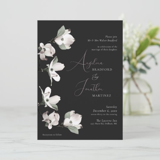 植物性フォーマルドッグウッド白黒招待状 招待状 (スタンド正面)