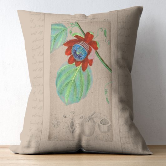 植物性フランスのイラストレーションパシオンフラワー アクセントクッション